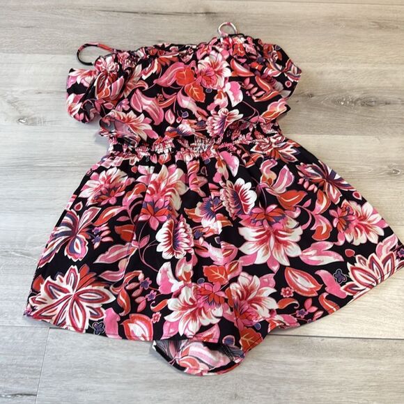 LULUS Sweet Treasure Pink Floral‎ Smocked Sleeveless Flounce Romper XS Nwt - Picture 2 of 3